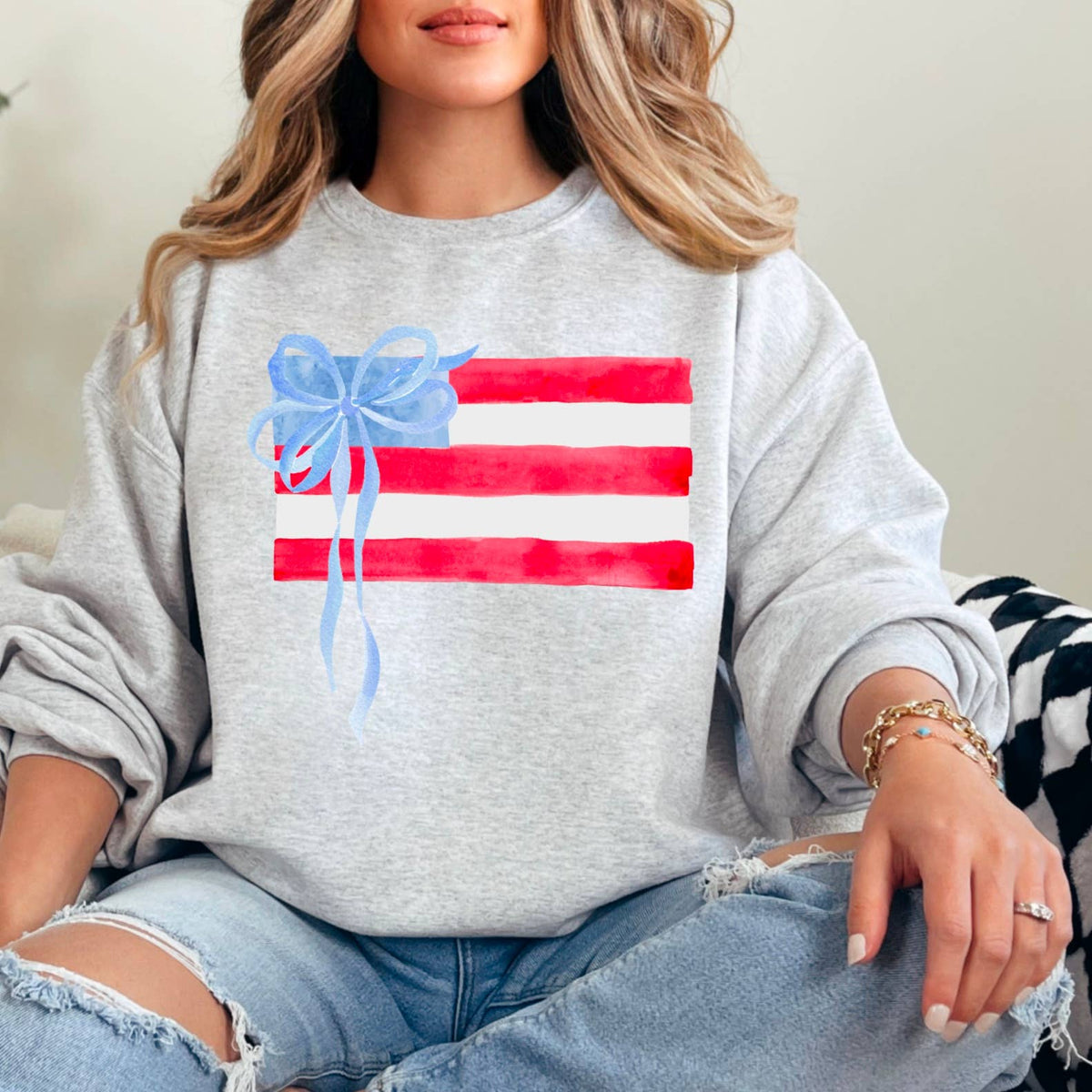 Coquette American Flag, July 4th Patriotic Sweatshirt: Red – Lavish 31 (view 5)