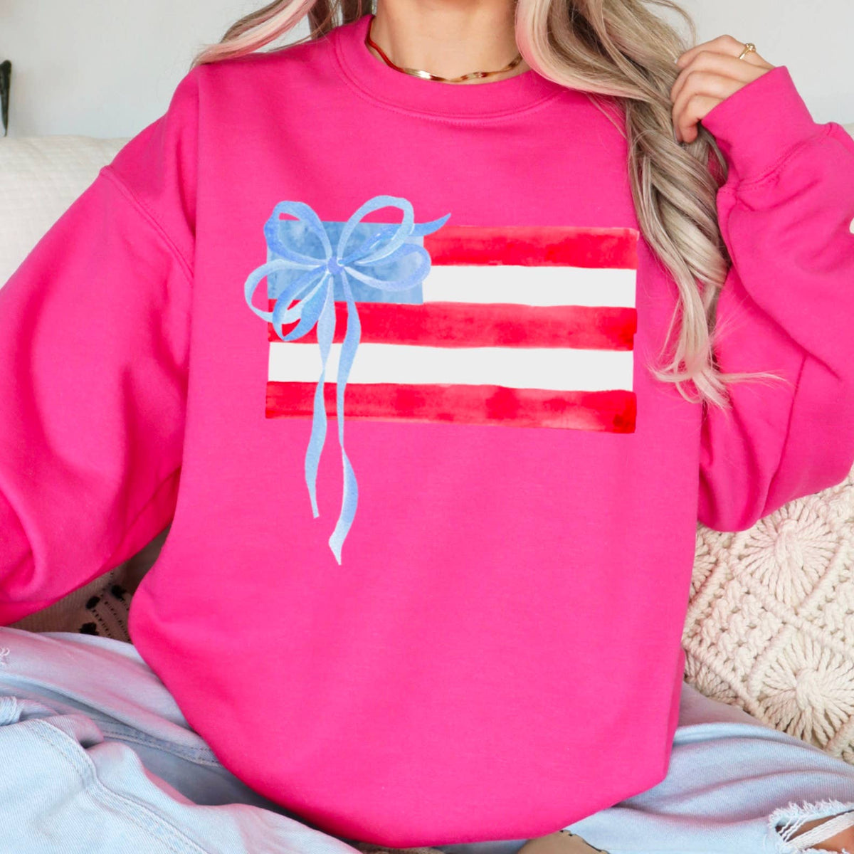Coquette American Flag, July 4th Patriotic Sweatshirt: Red – Lavish 31 (view 8)