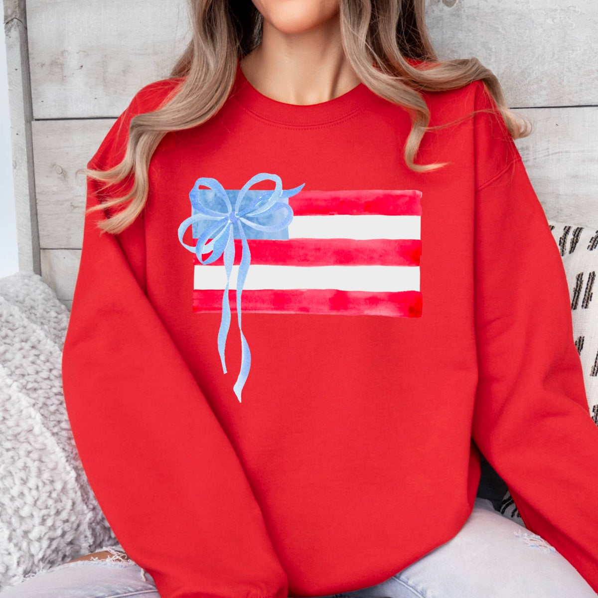 Coquette American Flag, July 4th Patriotic Sweatshirt: Red – Lavish 31