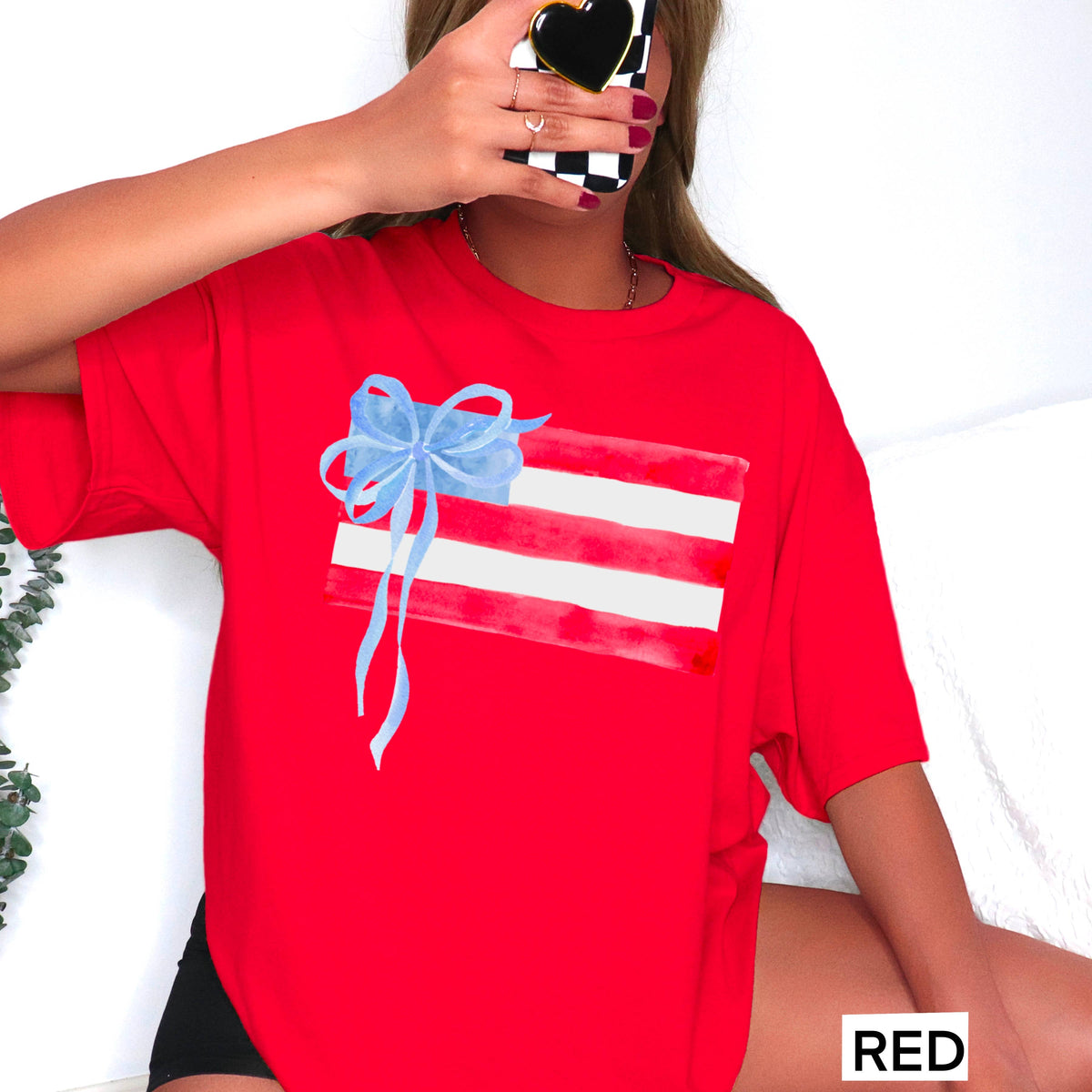Black Coquette American Flag, July 4th Graphic Tee, Gildan: Black – Lavish 31 (view 7)