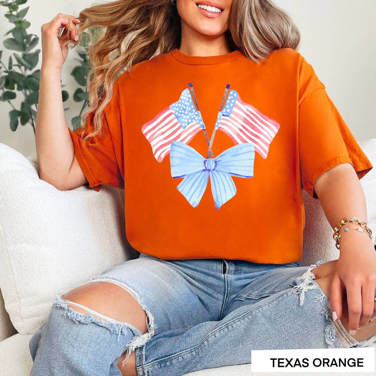 White Coquette American Flag, July 4th Graphic Tee, Gildan – Lavish 31 (view 9)