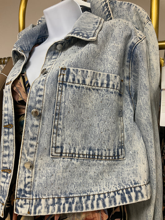 Denium cropped jean jacket with sparkles – Lavish 31