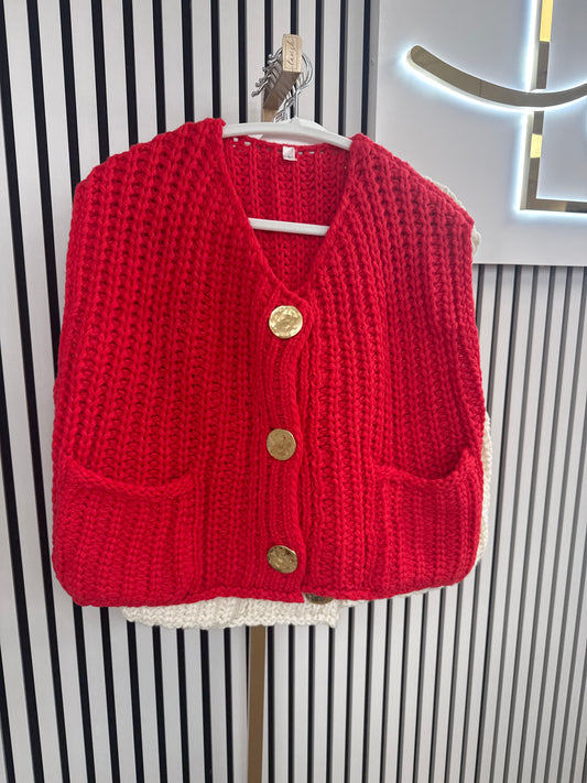 Red Button Knitted Vest top – Lavish 31