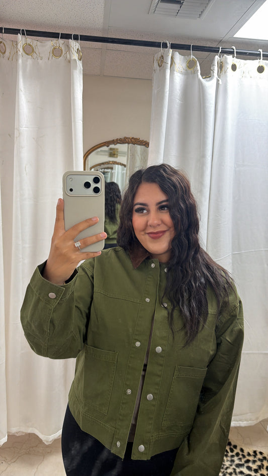 Dark olive jacket with a brown corduroy collar – Lavish 31