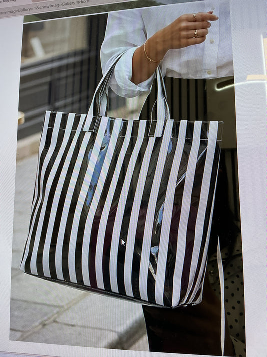 Glossy black and white striped tote bag – Lavish 31