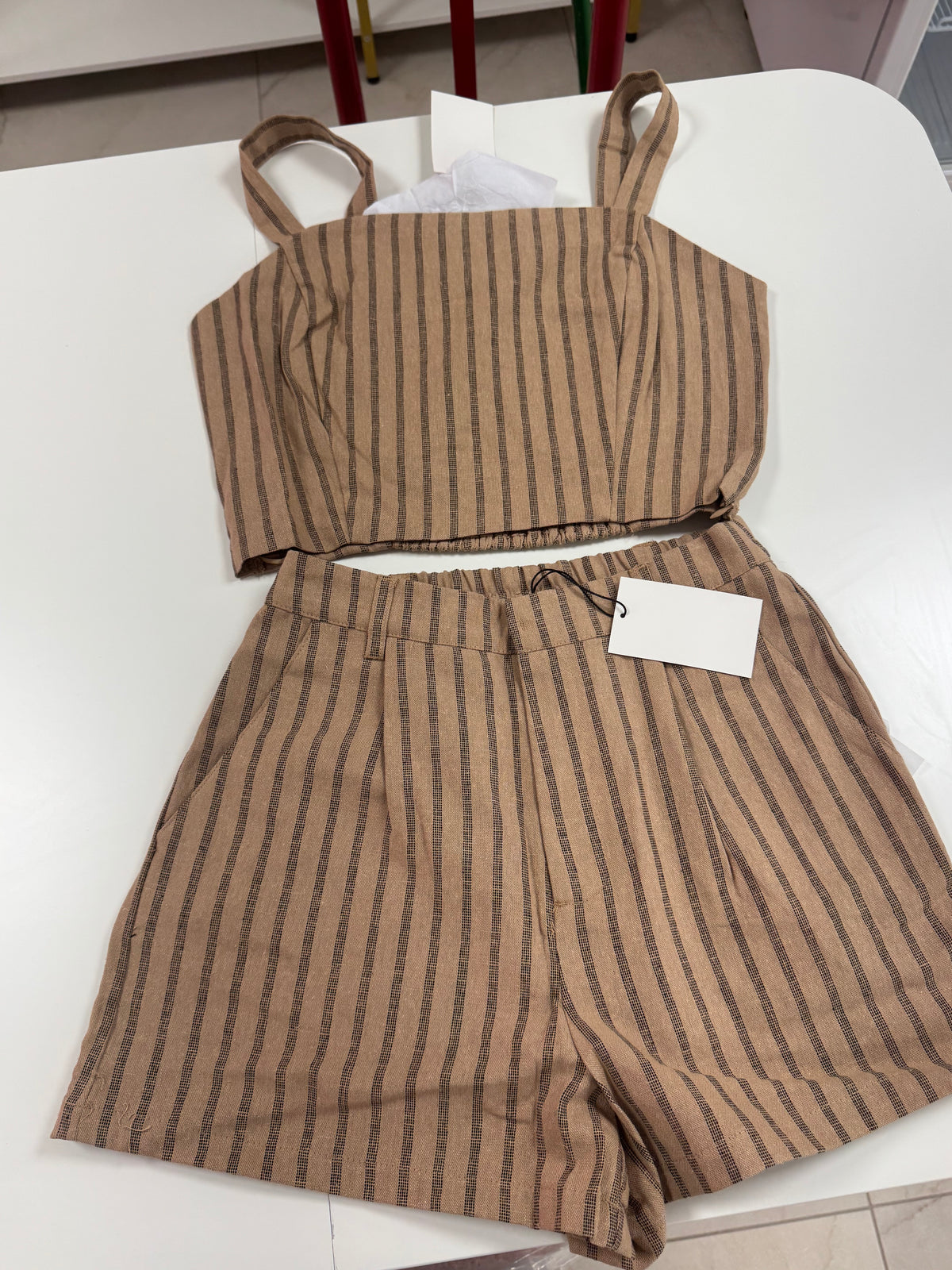 Brown stripe linen tank and short set – Lavish 31
