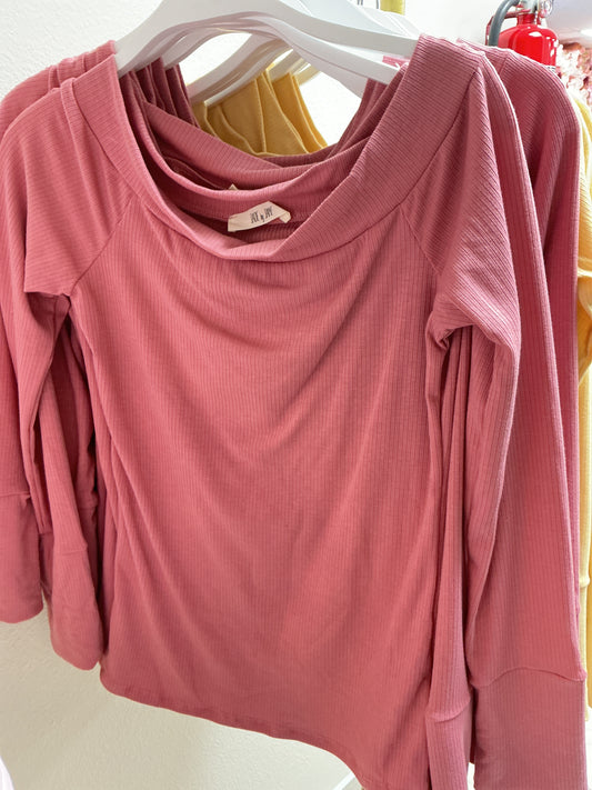 Ribbed off the shoulder pink top – Lavish 31