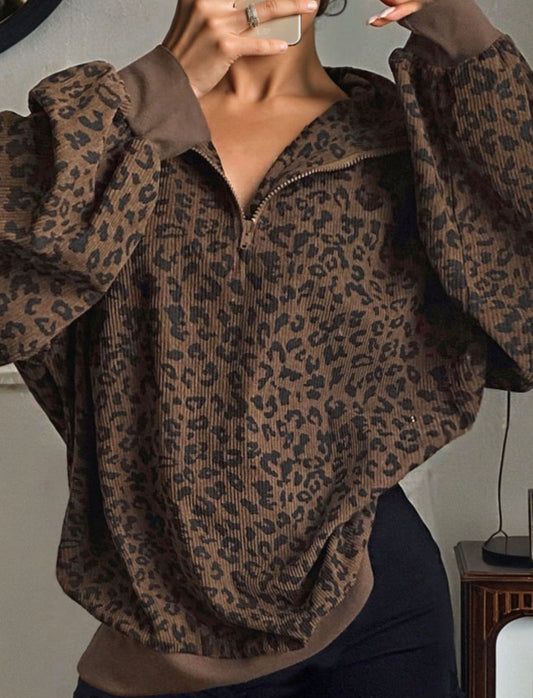 Leopard zip up long sleeve top – Lavish 31