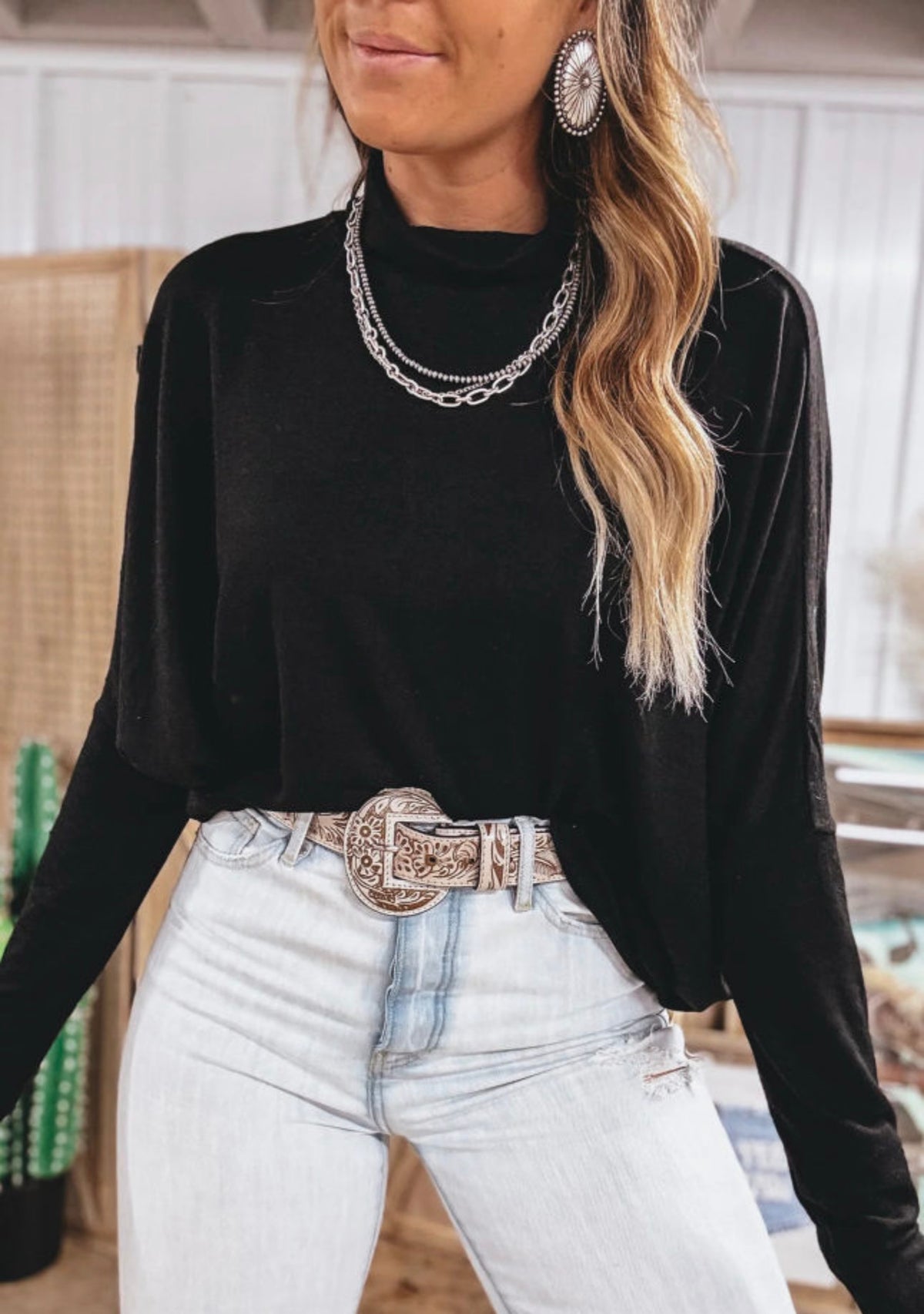 Black loose high neck top-oversized – Lavish 31 (view 2)