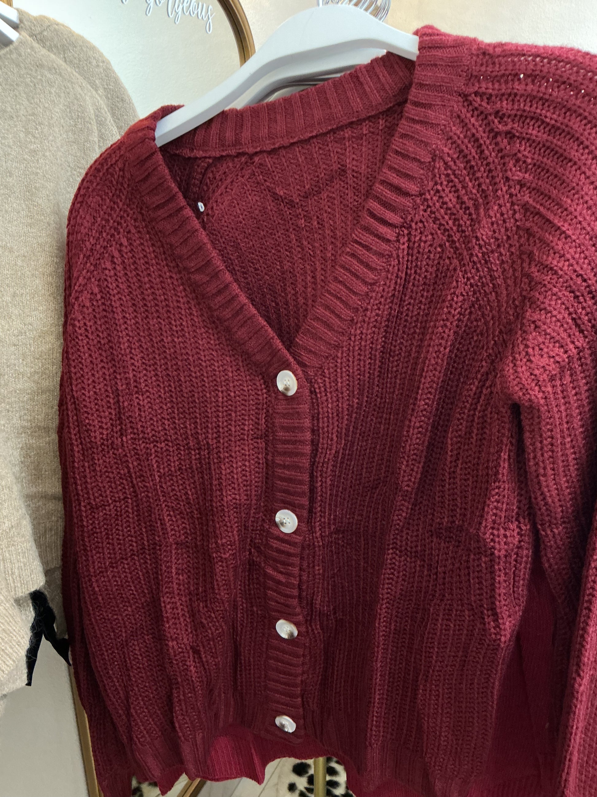 V neck burgundy button up top – Lavish 31