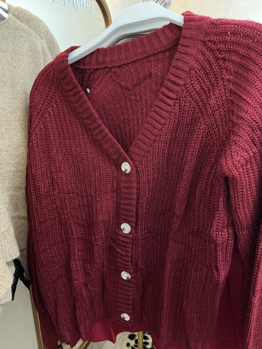 V neck burgundy button up top – Lavish 31