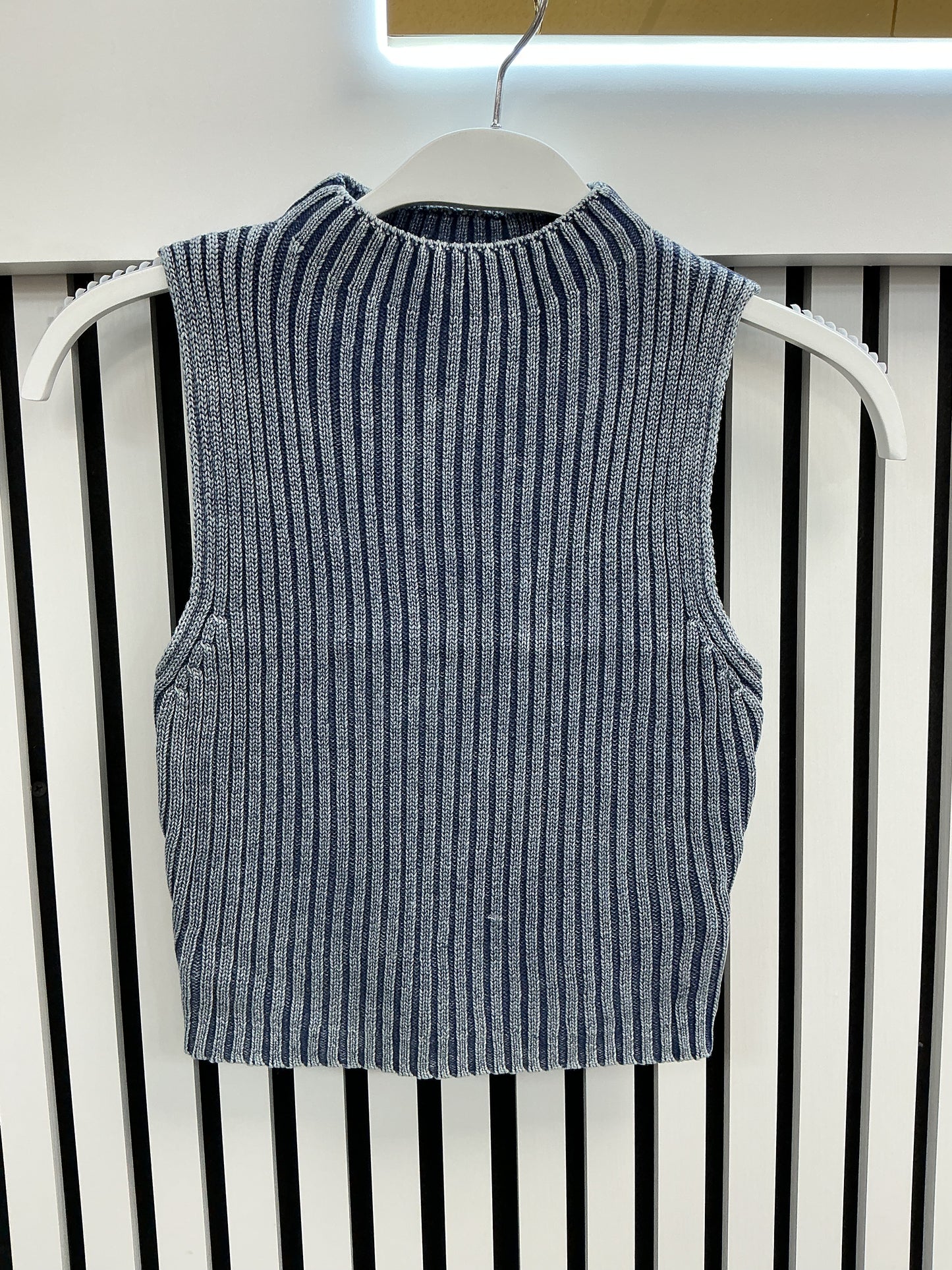 Denim ribbed mock neck top – Lavish 31