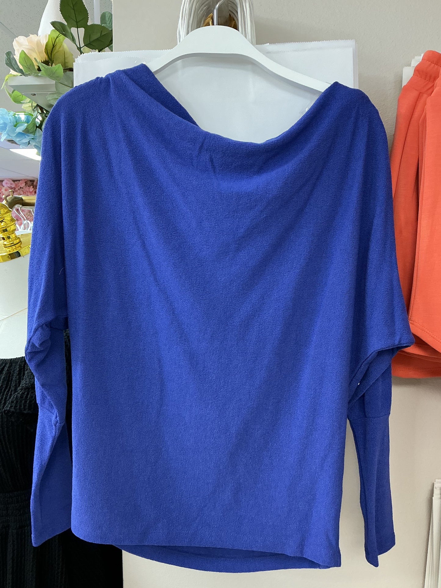 Cobalt blue long sleeve off the shoulder top – Lavish 31