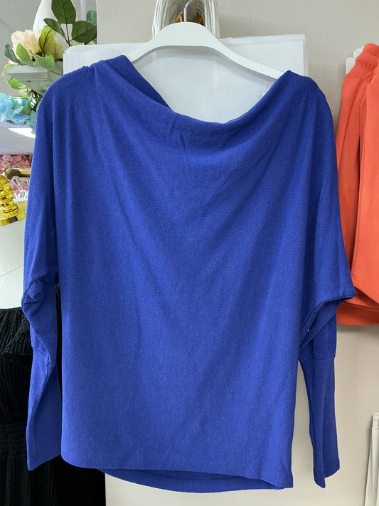 Cobalt blue long sleeve off the shoulder top – Lavish 31