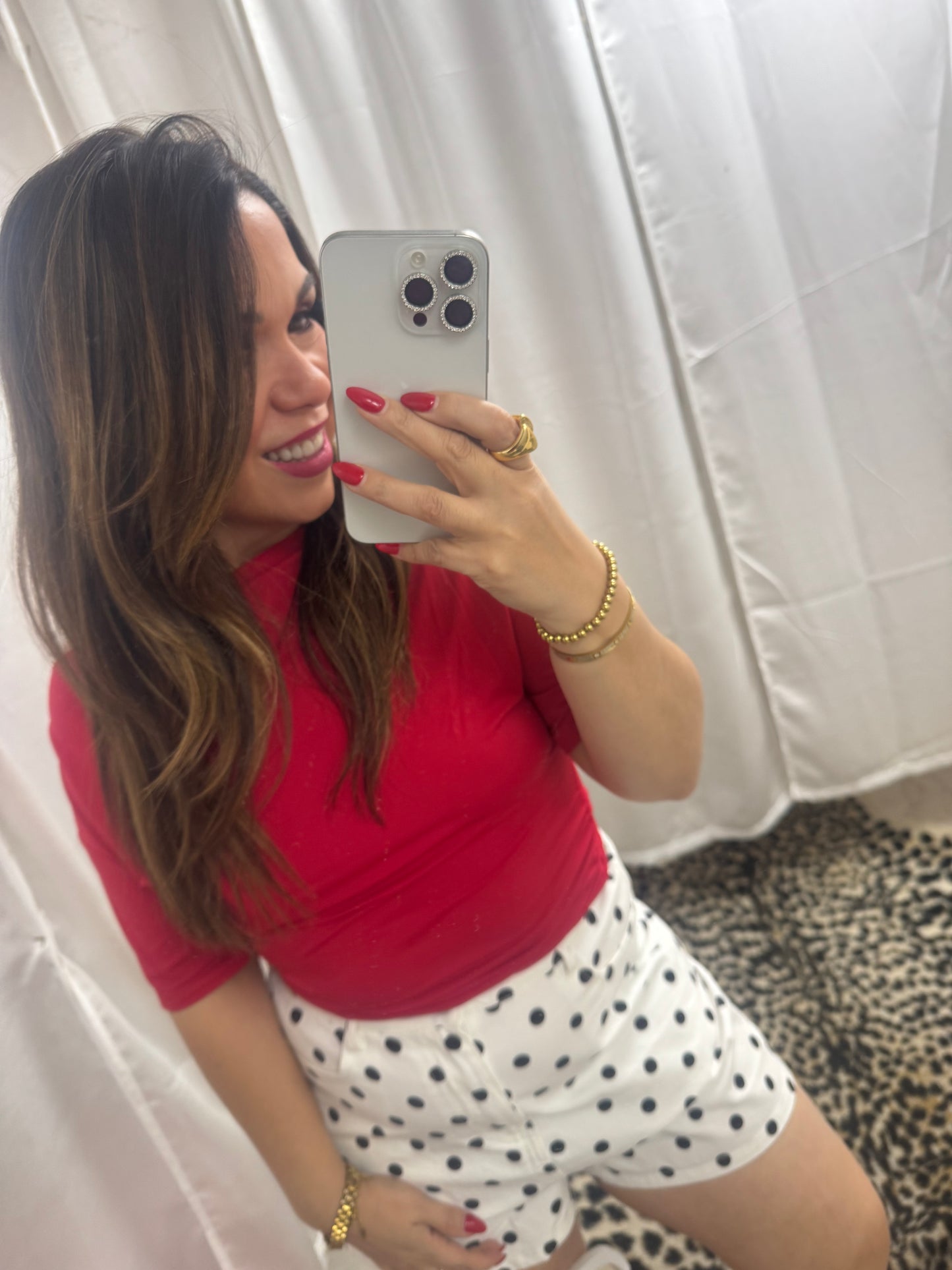 Red silk off the shoulder top – Lavish 31