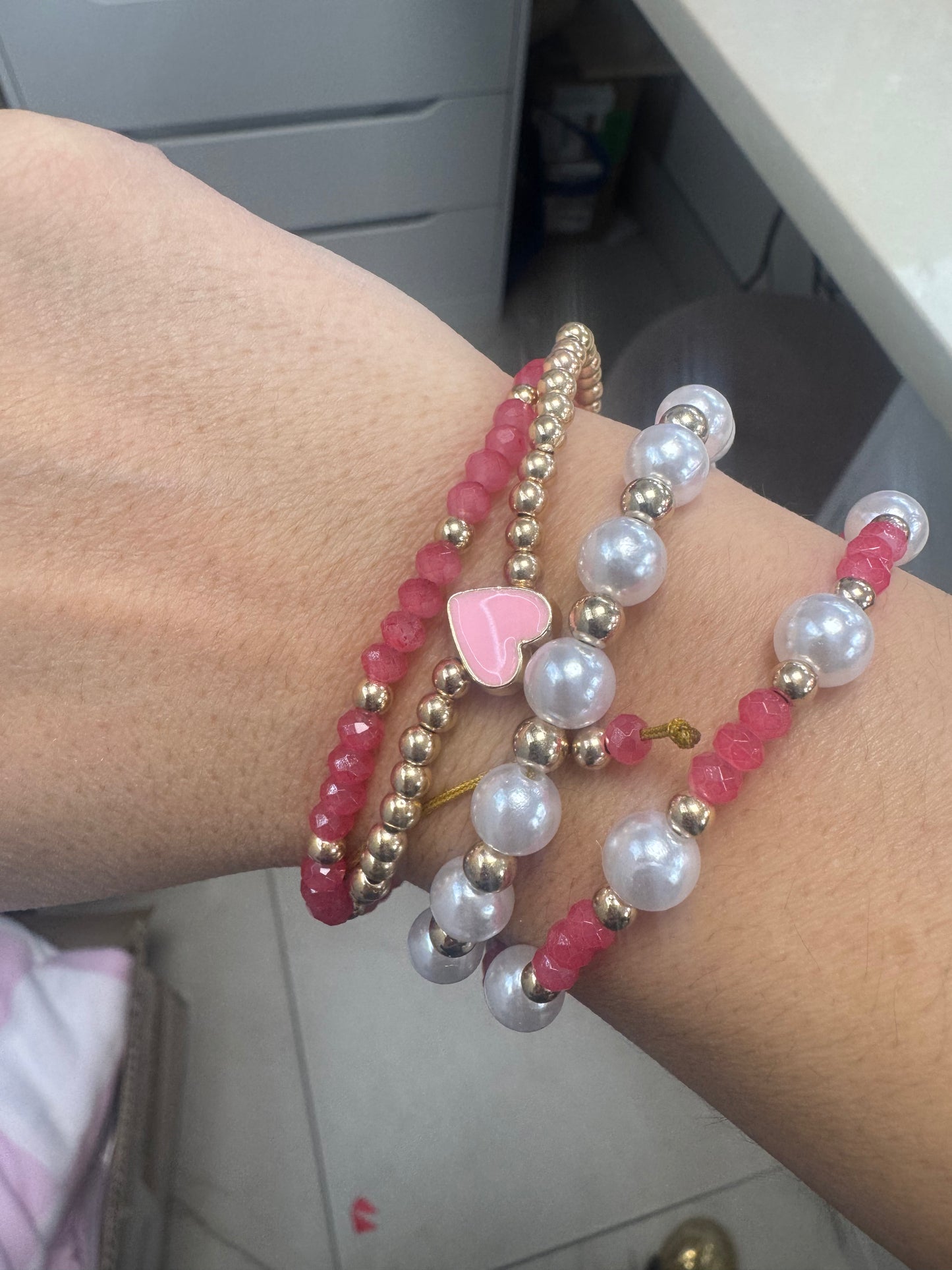 Pink and gold pearl gold beads adjustable – Lavish 31