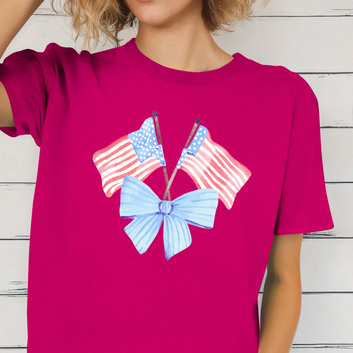 White Coquette American Flag, July 4th Graphic Tee, Gildan – Lavish 31 (view 22)