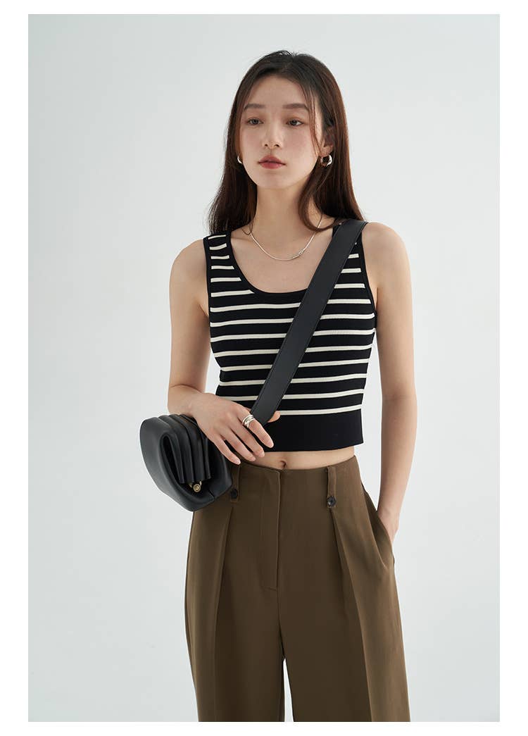 Striped Knit U-Neck Tank: Beige off white – Lavish 31 (view 5)