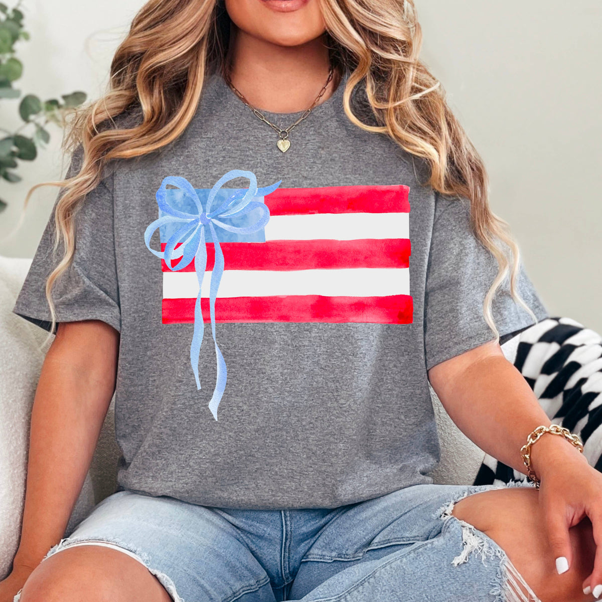 Black Coquette American Flag, July 4th Graphic Tee, Gildan: Black – Lavish 31 (view 16)