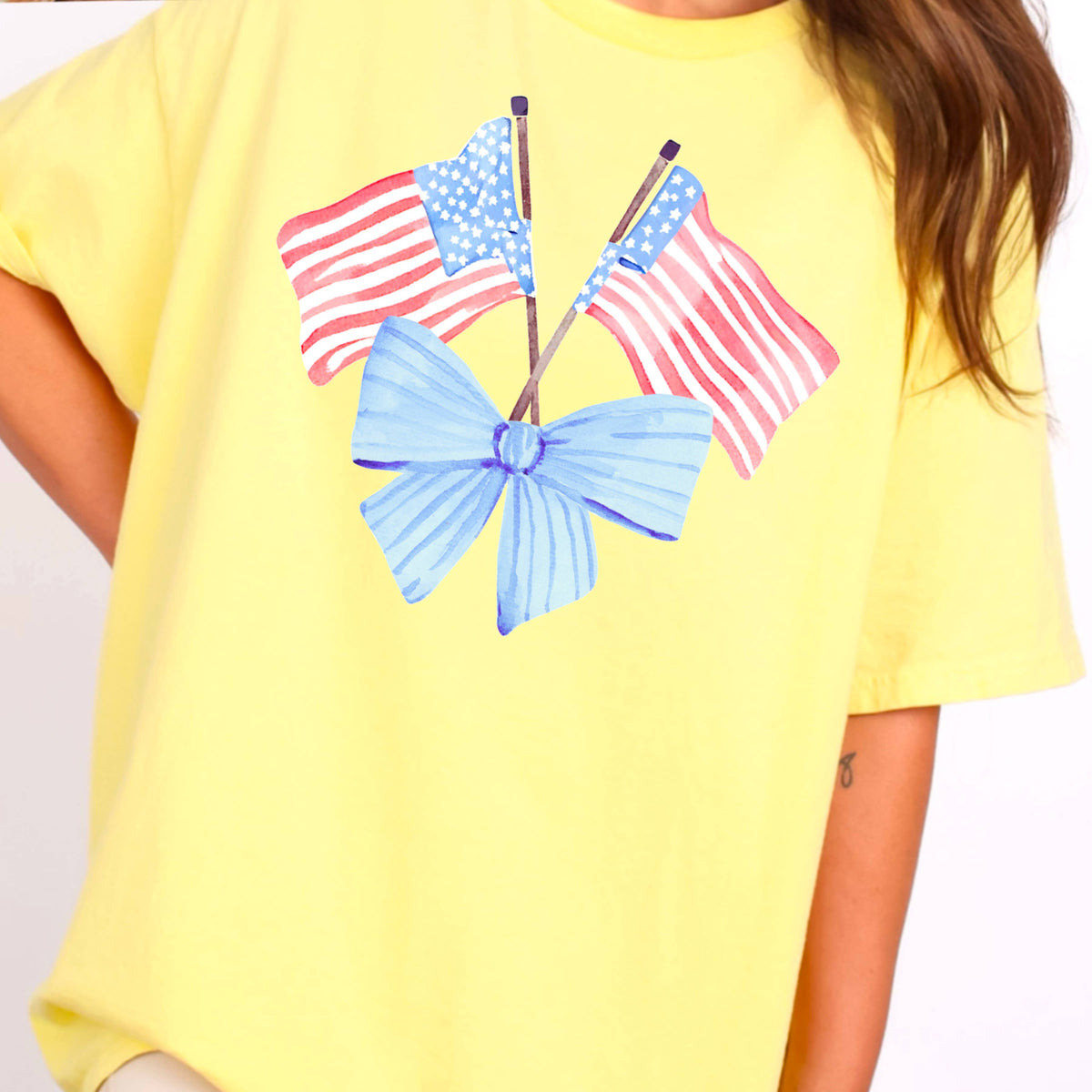 White Coquette American Flag, July 4th Graphic Tee, Gildan – Lavish 31 (view 8)
