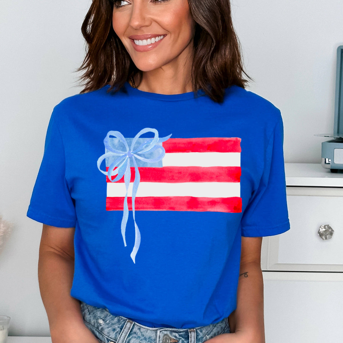 Beige Coquette American Flag, July 4th Graphic Tee, Gildan – Lavish 31 (view 3)