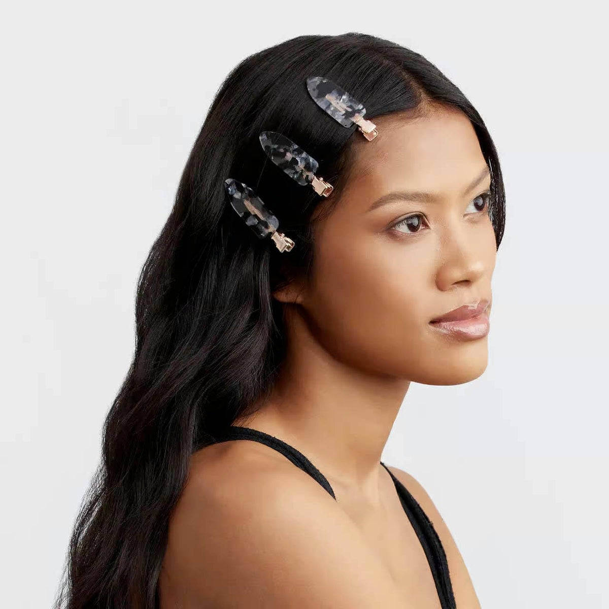 Eco-Friendly Creaseless Clips 4pc Set - Black Terrazzo – Lavish 31 (view 3)