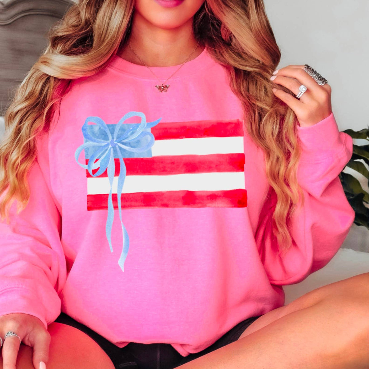 Black Coquette American Flag, July 4th Patriotic Sweatshirt – Lavish 31 (view 10)