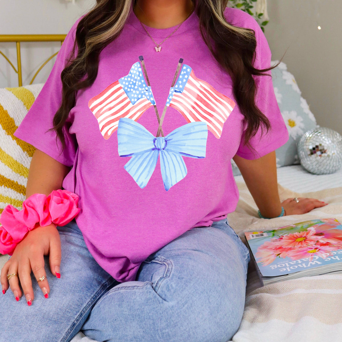 White Coquette American Flag, July 4th Graphic Tee, Gildan – Lavish 31 (view 20)