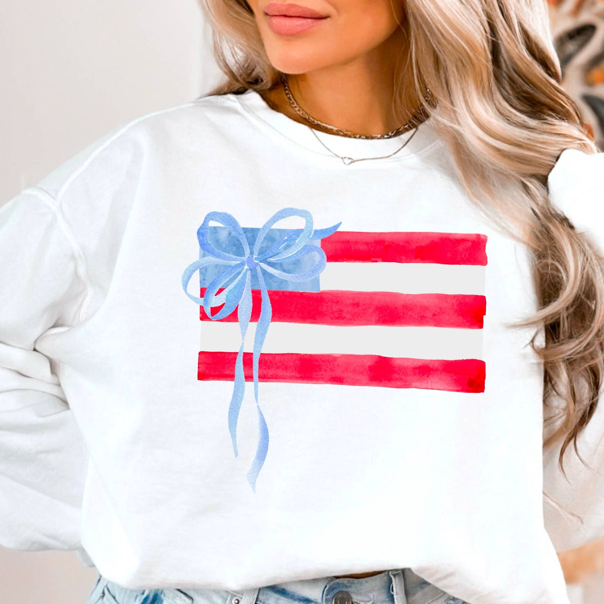 Black Coquette American Flag, July 4th Patriotic Sweatshirt – Lavish 31 (view 2)