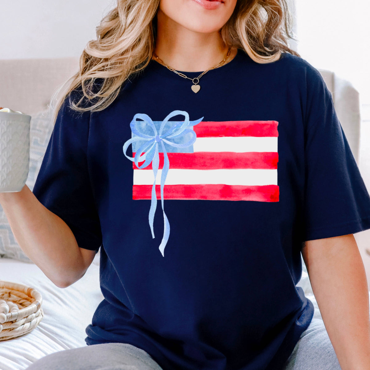 Black Coquette American Flag, July 4th Graphic Tee, Gildan: Black – Lavish 31 (view 4)