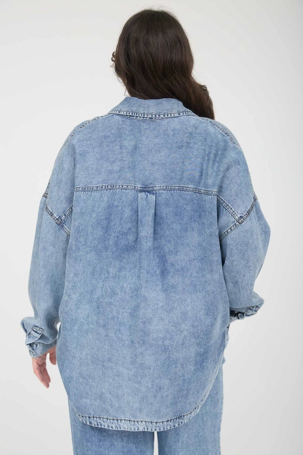 Denim long sleeve button up top – Lavish 31 (view 2)