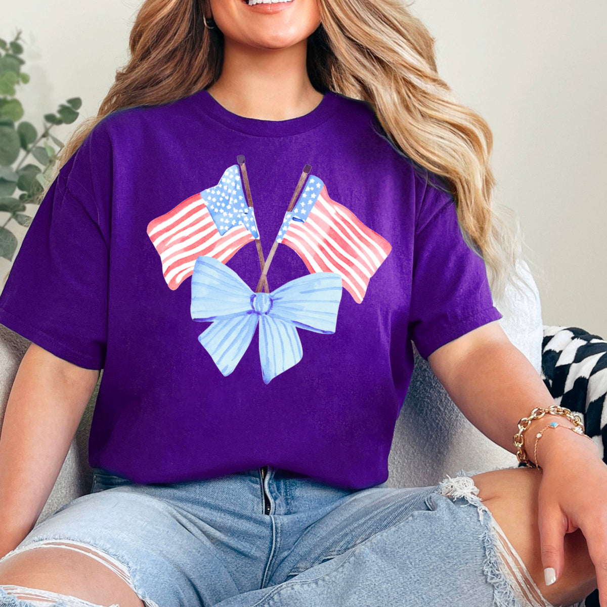 White Coquette American Flag, July 4th Graphic Tee, Gildan – Lavish 31 (view 23)