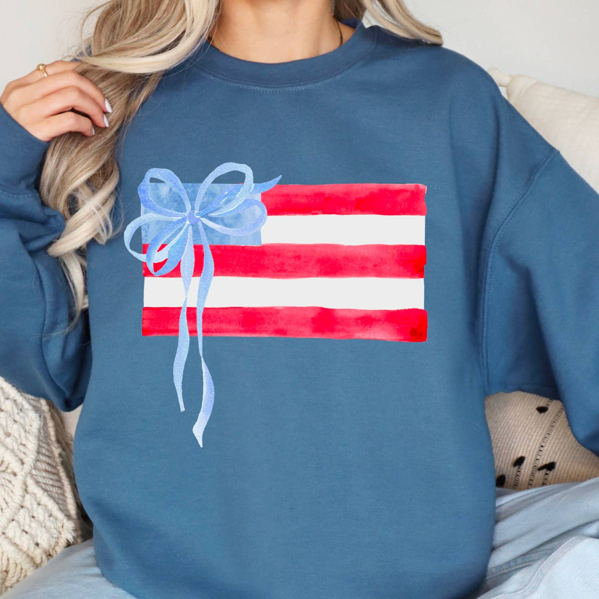 Coquette American Flag, July 4th Patriotic Sweatshirt: Red – Lavish 31 (view 4)