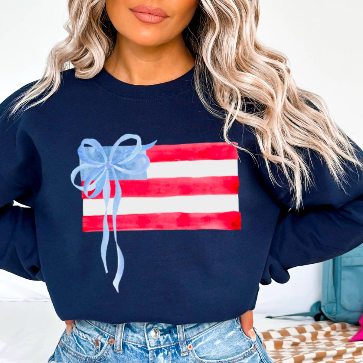 Black Coquette American Flag, July 4th Patriotic Sweatshirt – Lavish 31 (view 13)