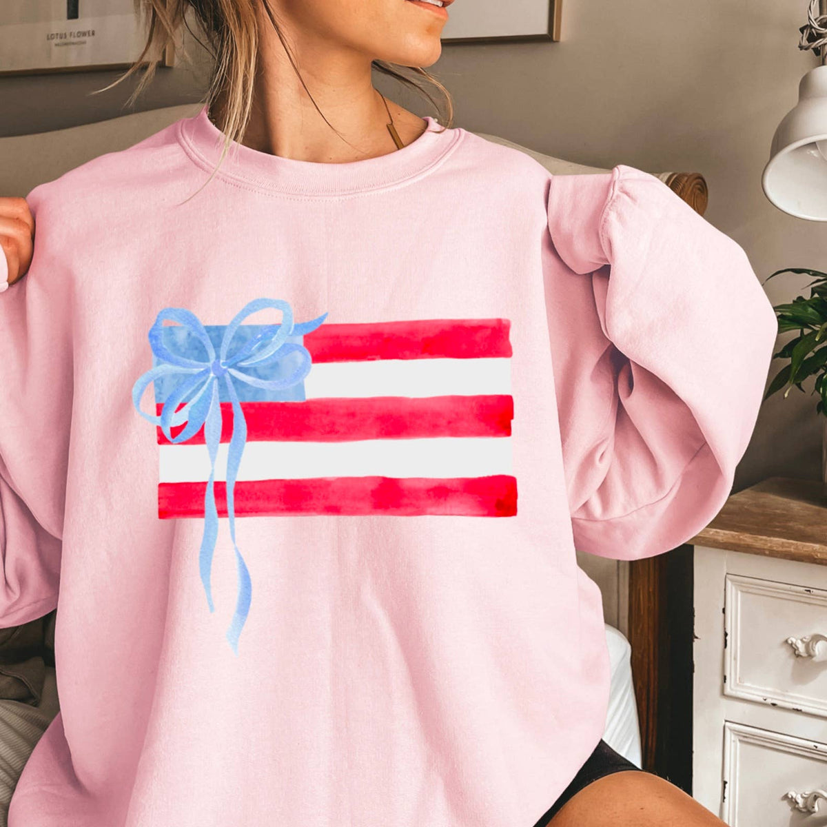 Black Coquette American Flag, July 4th Patriotic Sweatshirt – Lavish 31 (view 8)