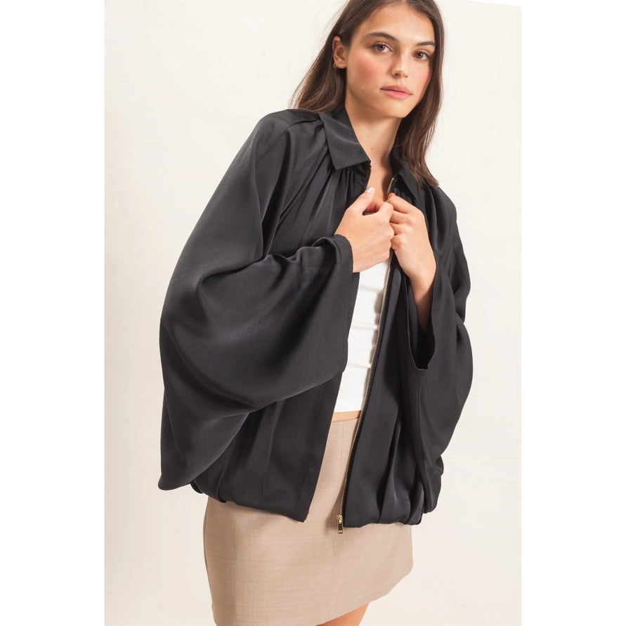 Black bat wing jacket with a gold zipper – Lavish 31