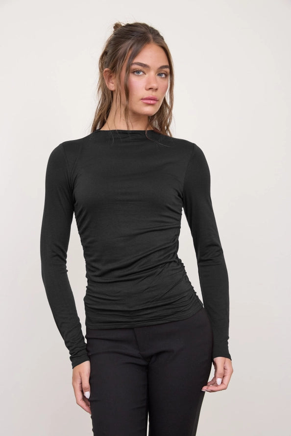 Black ruched long sleeve top