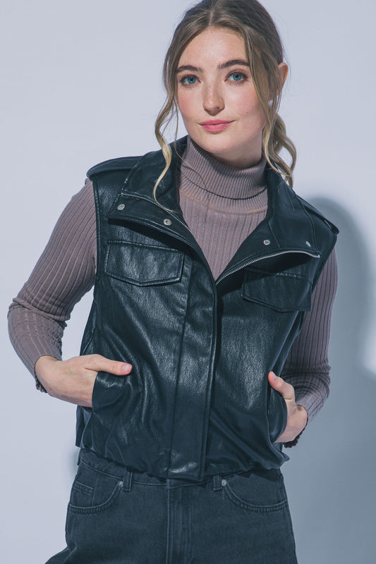 Black leather cropped vest – Lavish 31