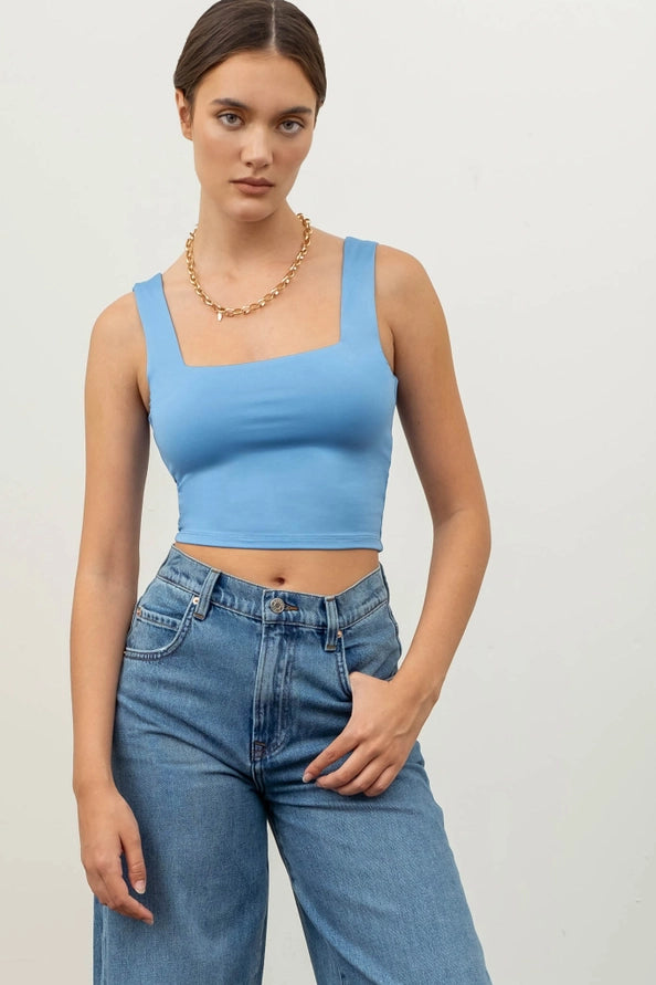 blue Reversible Cropped Square Neck Tank