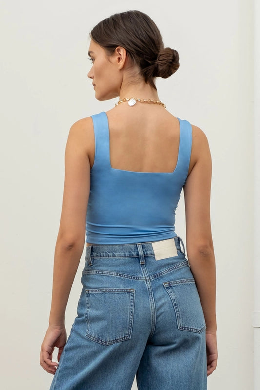 blue Reversible Cropped Square Neck Tank