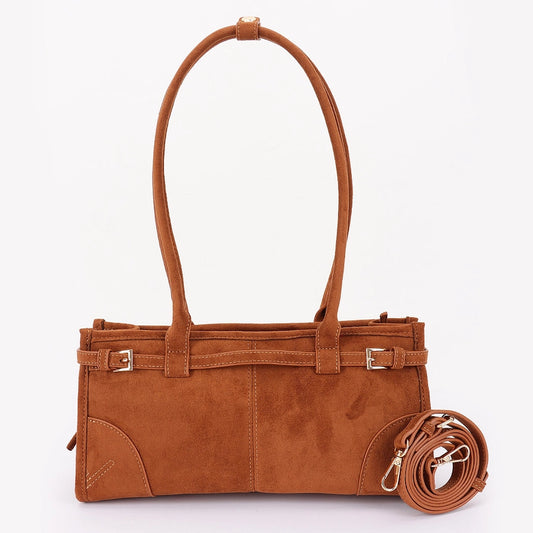 Brown Faux Suede Studded Tote Bag – Lavish 31