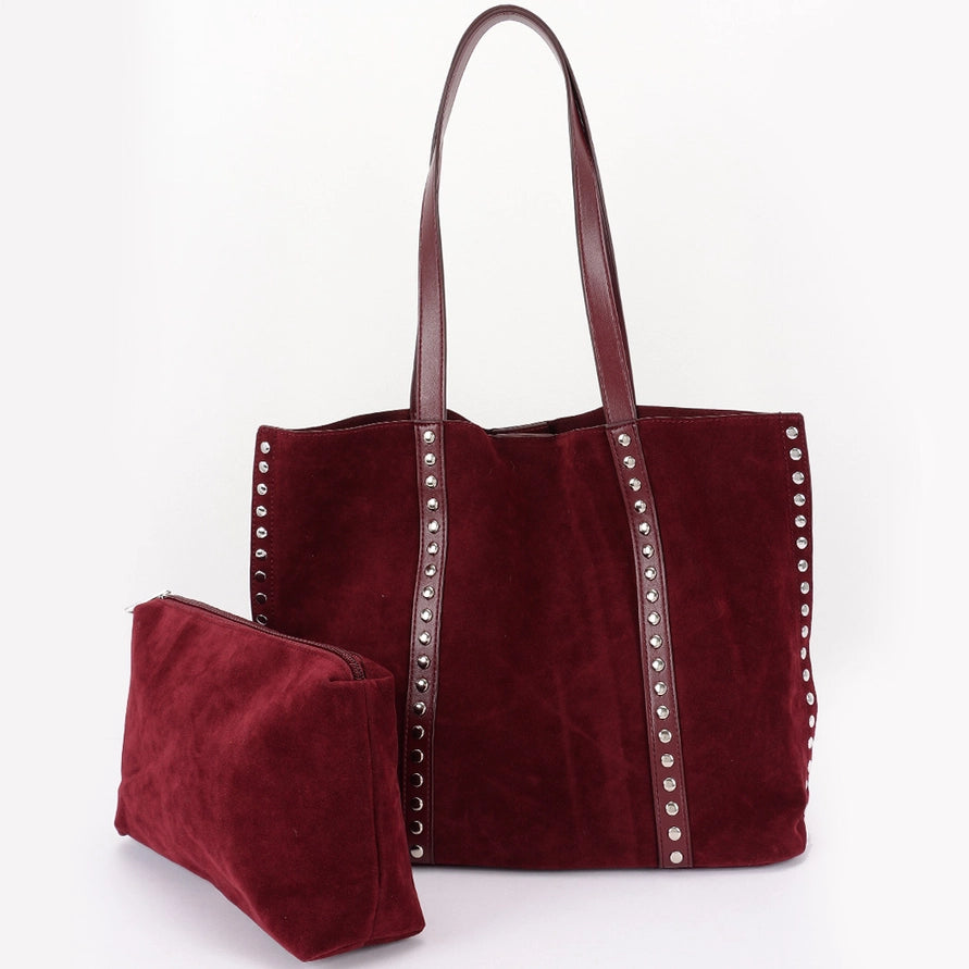 Faux Suede Studded Tote Bag – Lavish 31