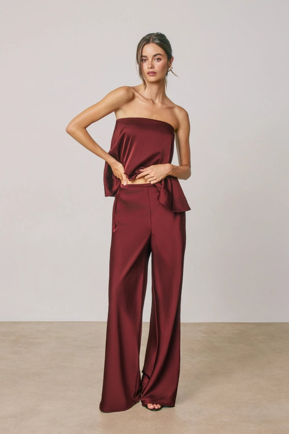 Burgundy Satin Relaxed Straight Leg Pants – Lavish 31
