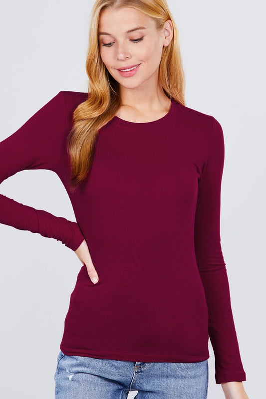 Burgundy long sleeve round neck top – Lavish 31