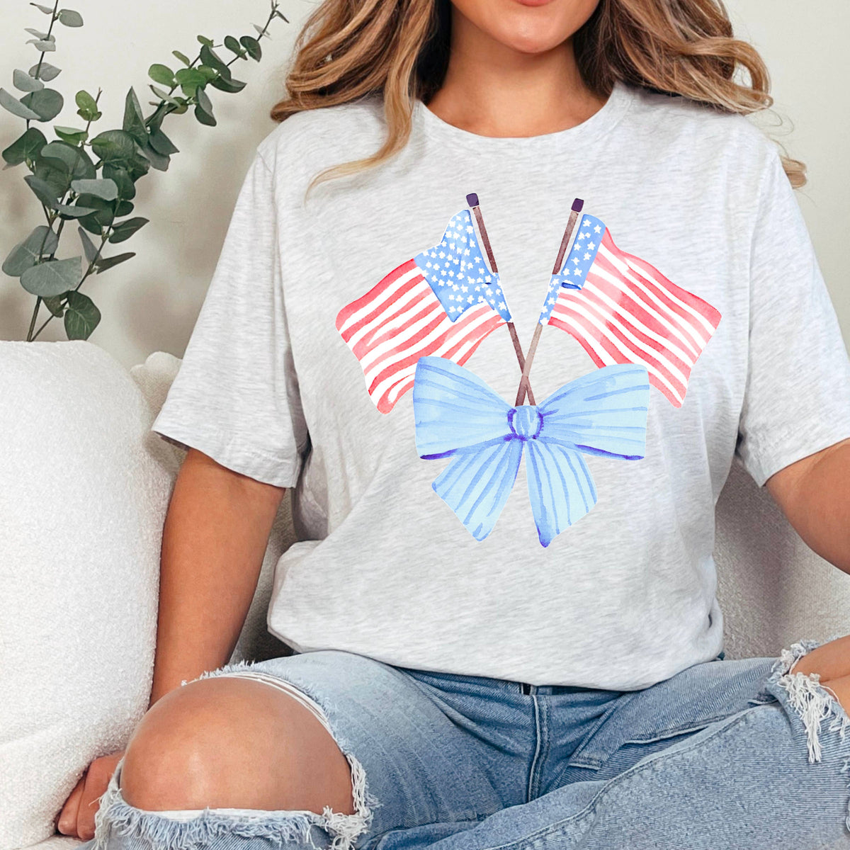 White Coquette American Flag, July 4th Graphic Tee, Gildan – Lavish 31 (view 3)