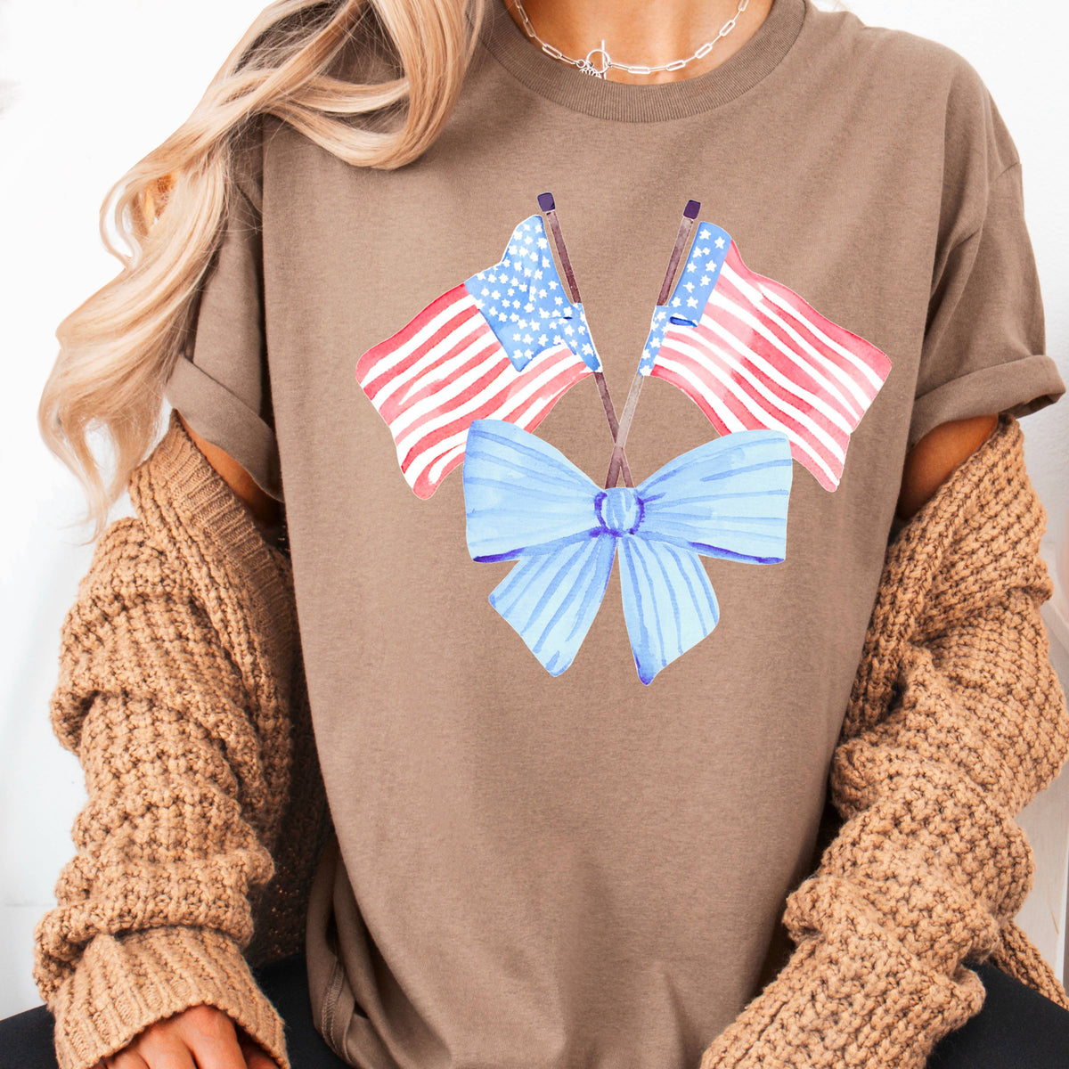 White Coquette American Flag, July 4th Graphic Tee, Gildan – Lavish 31 (view 5)