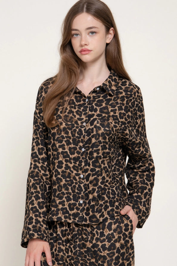 Leopard button up long sleeve top – Lavish 31