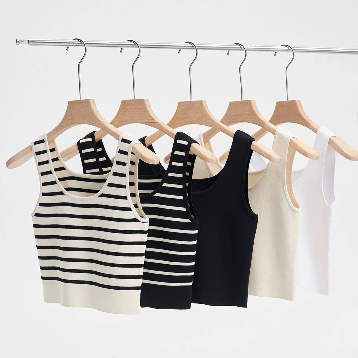Striped Knit U-Neck Tank: Beige off white – Lavish 31 (view 2)