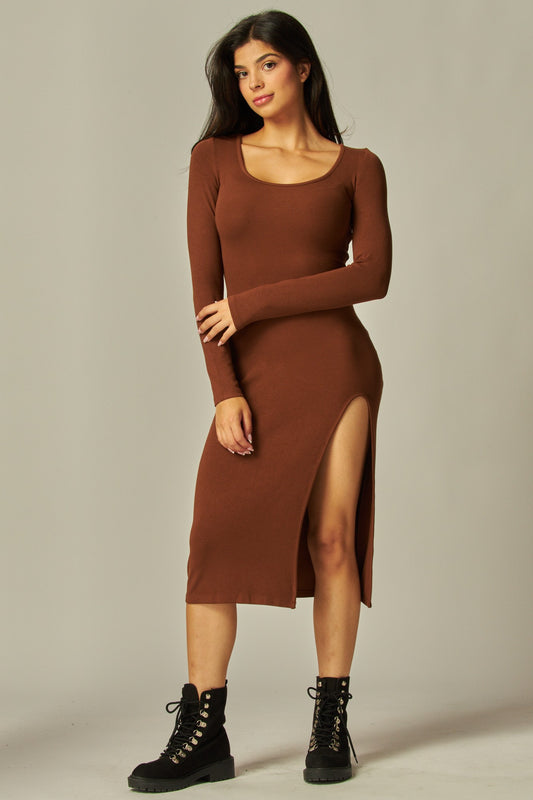 Brown dress with slit on the side – Lavish 31
