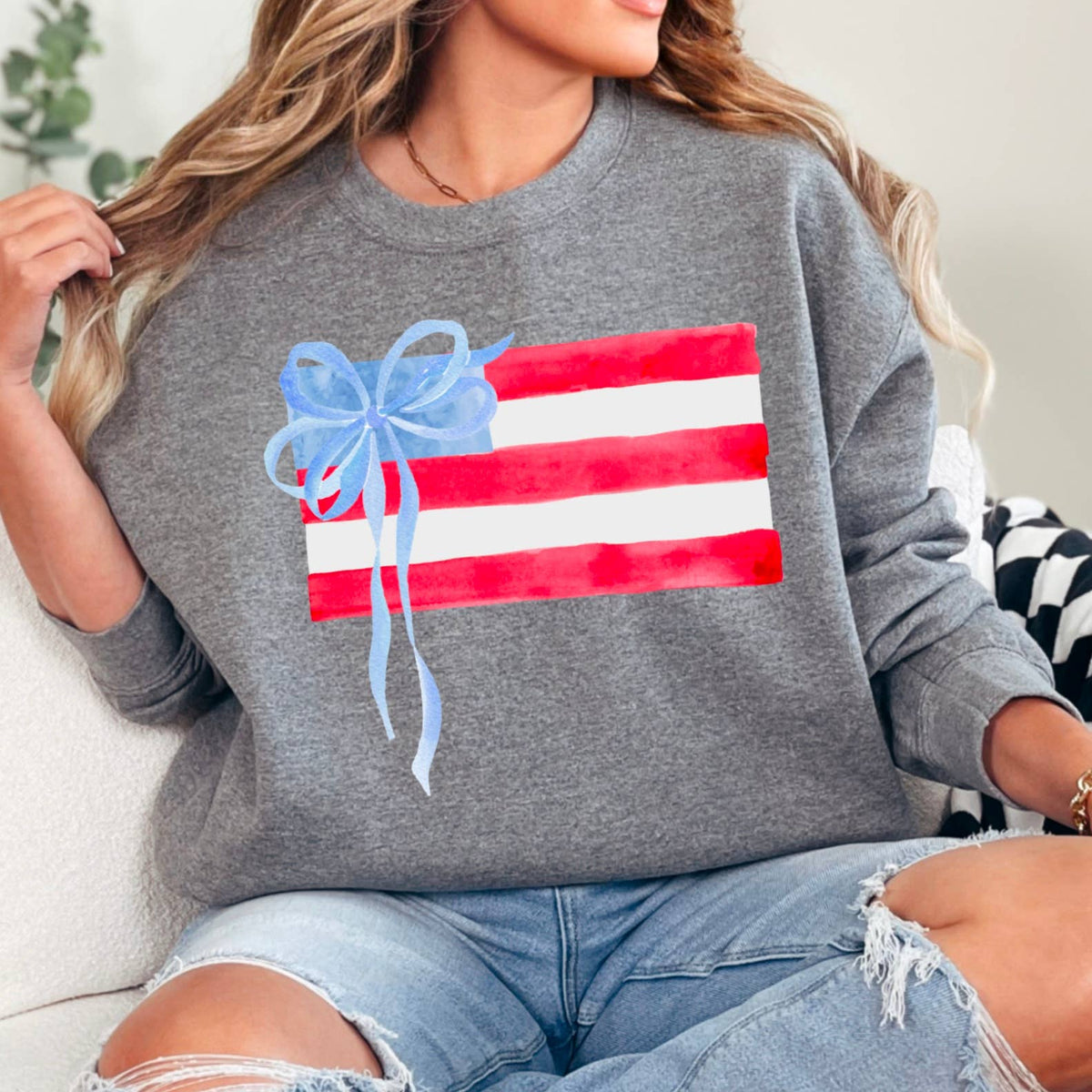 Black Coquette American Flag, July 4th Patriotic Sweatshirt – Lavish 31 (view 7)